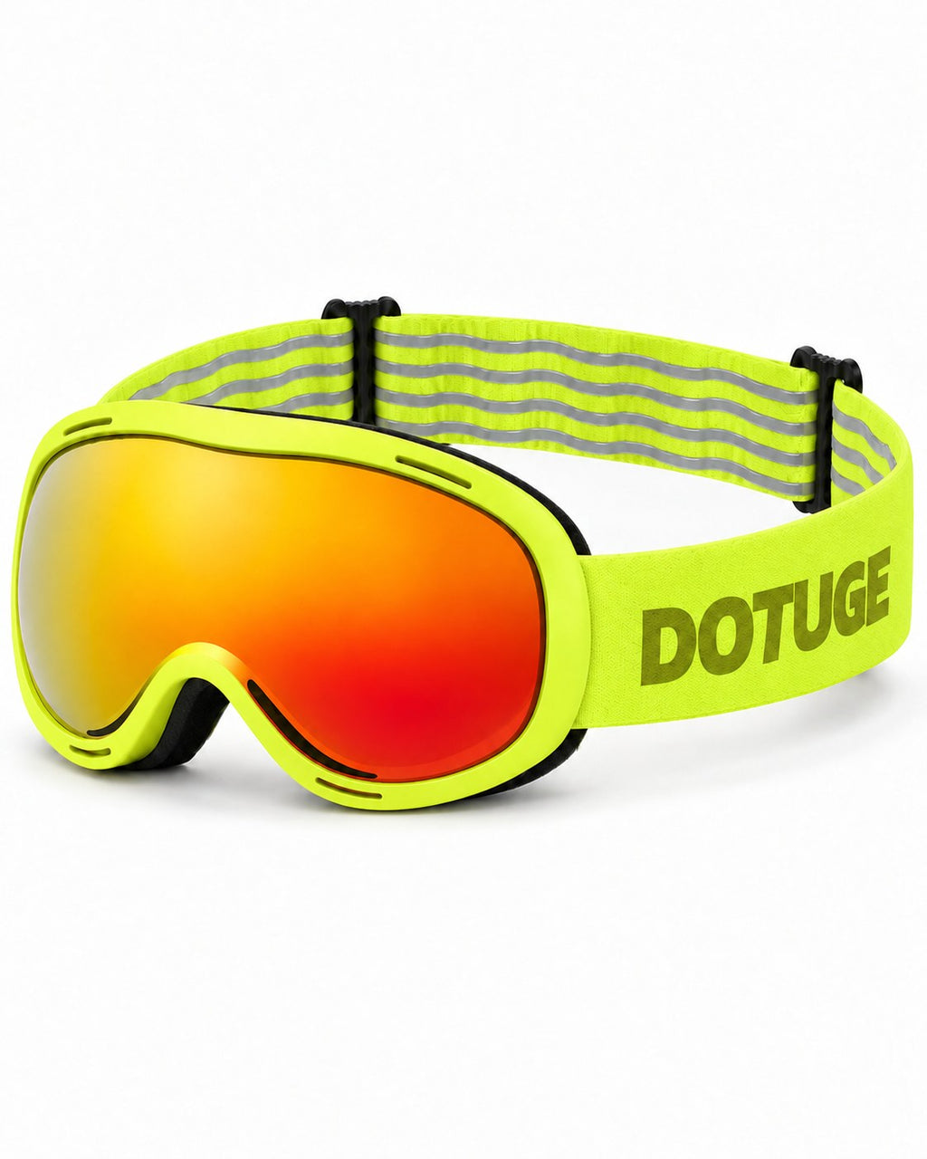 Scout | Kids Snow Goggles | Spherical Lens, UV400 Protection | Skiing and Snowboarding-Orange Lens / Yellow Frame / Yellow Strap – three-quarter view, studio – Snowledge