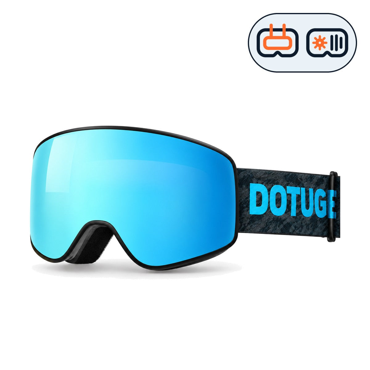 Shift | Snow Goggles | Photochromic Cylindrical Lens, UV400 Protection | Skiing and Snowboarding-Ice Blue Lens / Black Frame / Black Strap-Snowledge