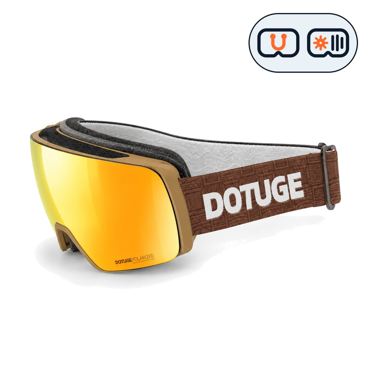 Slate 1 | Snow Goggles | Photochromic Cylindrical Lens, UV400 Protection | Skiing and Snowboarding-Gold Lens / Brown Frame / Brown Strap-Snowledge
