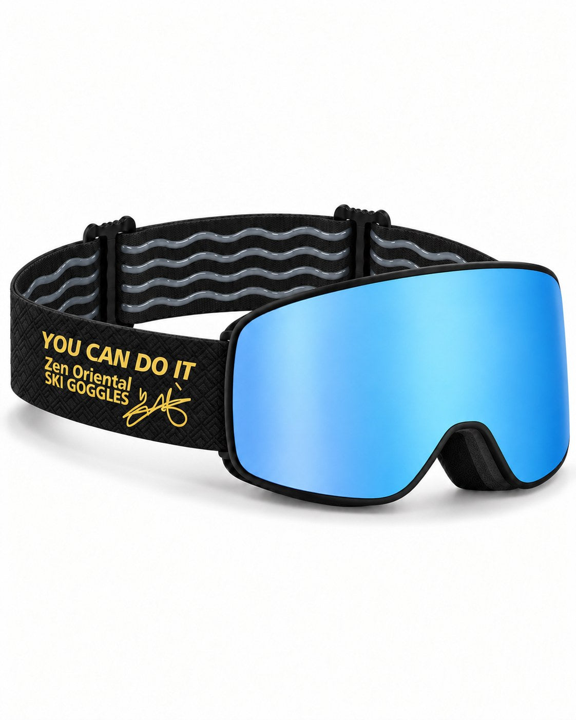 Slate 2 | Snow Goggles | Cylindrical Lens, UV400 Protection | Skiing and Snowboarding-Blue Lens / Black Frame / Black Strap – opposite side view, studio – Snowledge