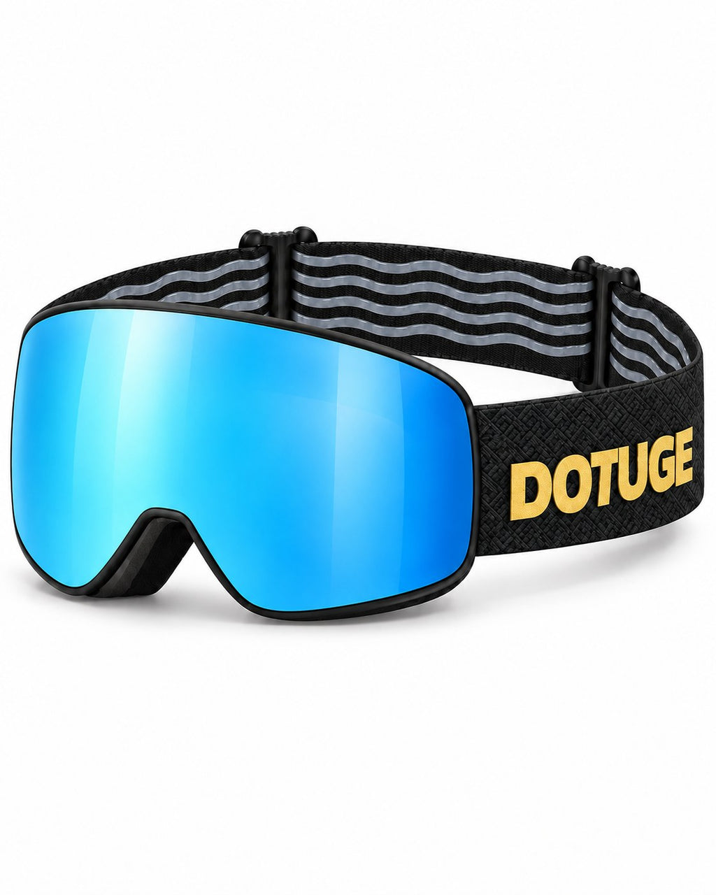 Slate 2 | Snow Goggles | Cylindrical Lens, UV400 Protection | Skiing and Snowboarding-Blue Lens / Black Frame / Black Strap – three-quarter view, studio – Snowledge