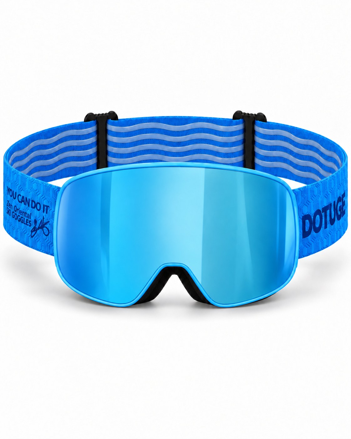 Sprout | Kids Snow Goggles | Cylindrical Lens, UV400 Protection | Skiing and Snowboarding-Ice Blue Lens / Blue Frame / Blue Strap – front view, studio – Snowledge