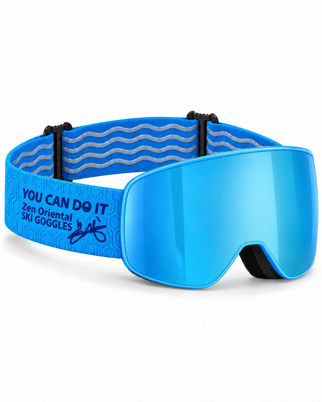 Sprout | Kids Snow Goggles | Cylindrical Lens, UV400 Protection | Skiing and Snowboarding-Ice Blue Lens / Blue Frame / Blue Strap – opposite side view, studio – Snowledge