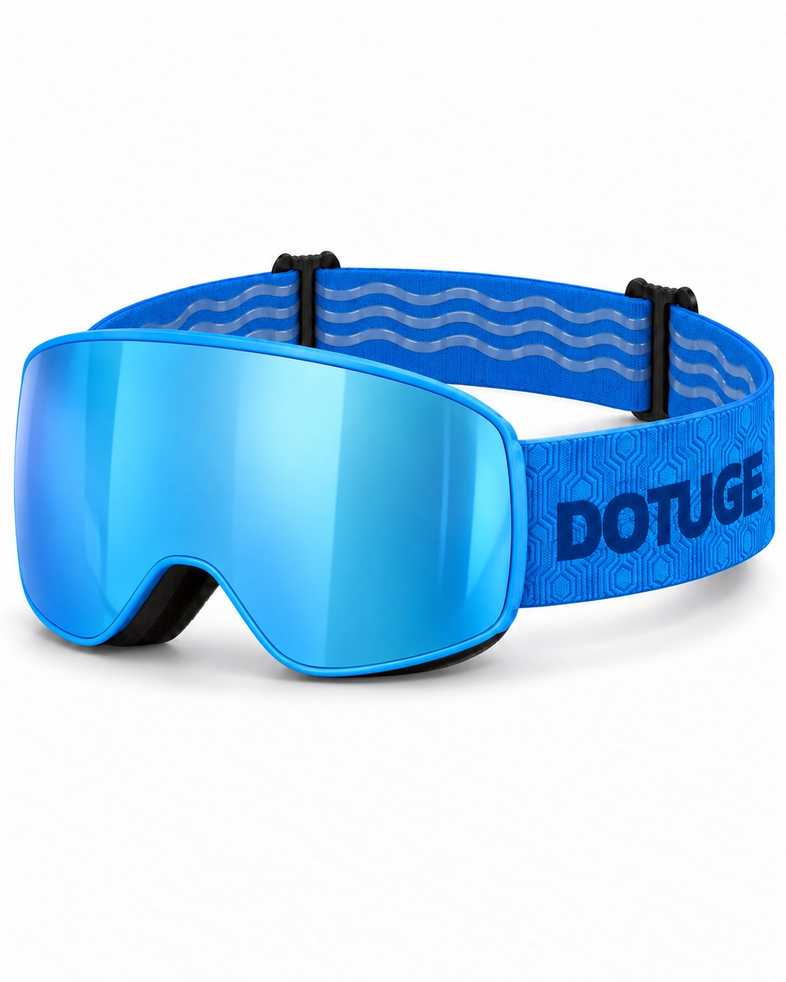 Sprout | Kids Snow Goggles | Cylindrical Lens, UV400 Protection | Skiing and Snowboarding-Ice Blue Lens / Blue Frame / Blue Strap – three-quarter view, studio – Snowledge
