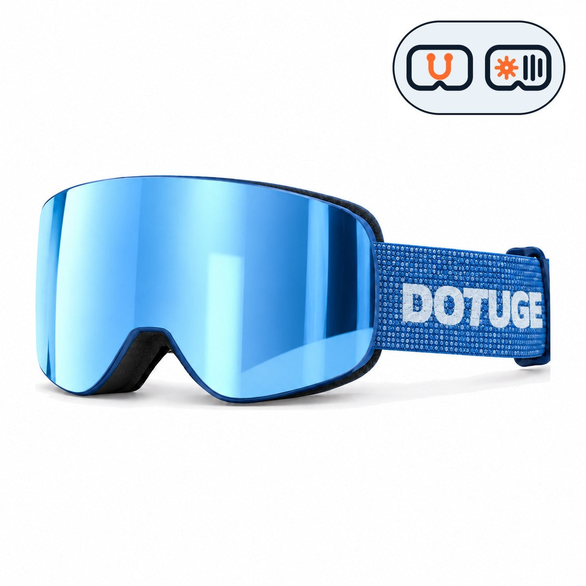 Vista | Snow Goggles | Photochromic Cylindrical Flip Cover Lens, UV400 Protection | Skiing and Snowboarding-Ice Blue Lens / Blue Frame / Blue Strap-Snowledge