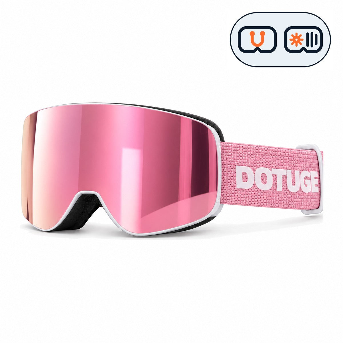 Vista | Snow Goggles | Photochromic Cylindrical Flip Cover Lens, UV400 Protection | Skiing and Snowboarding-Pink Lens / White Frame / Pink Strap-Snowledge