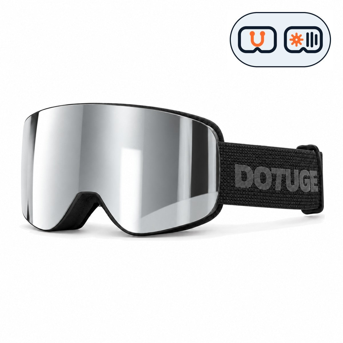 Vista | Snow Goggles | Photochromic Cylindrical Flip Cover Lens, UV400 Protection | Skiing and Snowboarding-Silver Lens / Black Frame / Black Strap-Snowledge